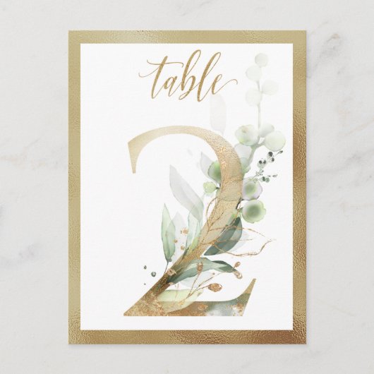 Greenery Foliage Gold Table Numbers, Tabel 2 Card Briefkaart (Voorkant)
