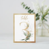 Greenery Foliage Gold Table Numbers, Tabel 3 Card Briefkaart (Staand voorkant)