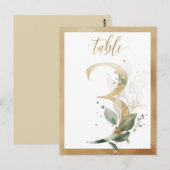 Greenery Foliage Gold Table Numbers, Tabel 3 Card Briefkaart (Voorkant / Achterkant)