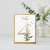 Greenery Foliage Gold Table Numbers, Tabel 4 Card Briefkaart (Staand voorkant)