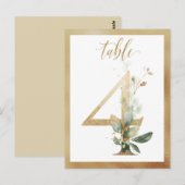 Greenery Foliage Gold Table Numbers, Tabel 4 Card Briefkaart (Voorkant / Achterkant)