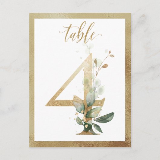 Greenery Foliage Gold Table Numbers, Tabel 4 Card Briefkaart (Voorkant)