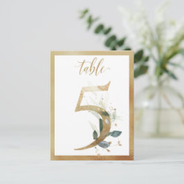 Greenery Foliage Gold Table Numbers, Tabel 5 Card Briefkaart