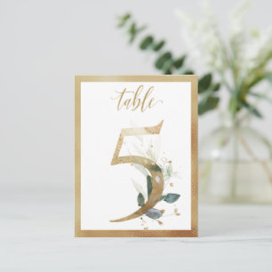 Greenery Foliage Gold Table Numbers, Tabel 5 Card Briefkaart