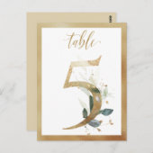 Greenery Foliage Gold Table Numbers, Tabel 5 Card Briefkaart (Voorkant / Achterkant)