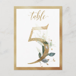 Greenery Foliage Gold Table Numbers, Tabel 5 Card Briefkaart