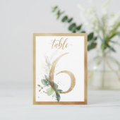 Greenery Foliage Gold Table Numbers, Tabel 6 Card Briefkaart (Staand voorkant)