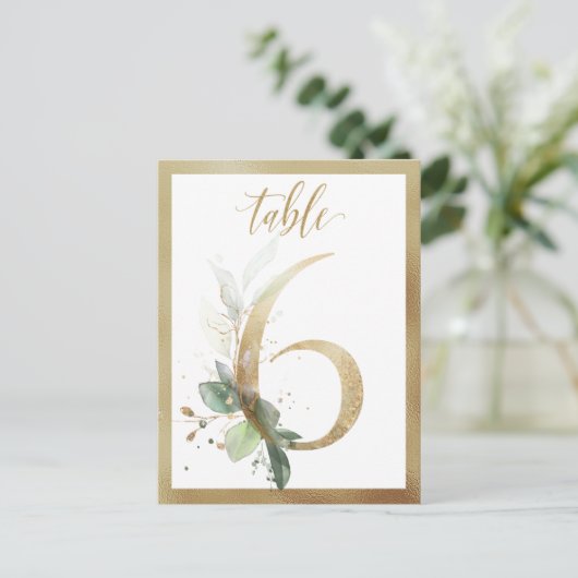 Greenery Foliage Gold Table Numbers, Tabel 6 Card Briefkaart (Staand voorkant)