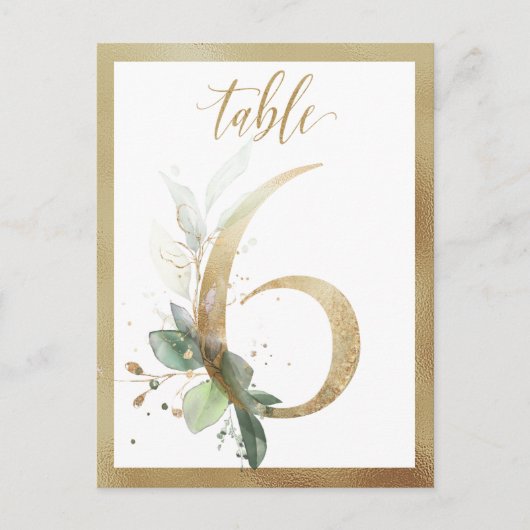 Greenery Foliage Gold Table Numbers, Tabel 6 Card Briefkaart (Voorkant)