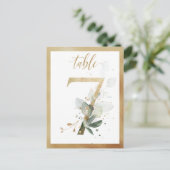 Greenery Foliage Gold Table Numbers, Tabel 7 Card Briefkaart (Staand voorkant)