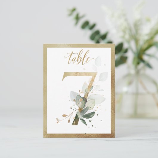 Greenery Foliage Gold Table Numbers, Tabel 7 Card Briefkaart (Staand voorkant)