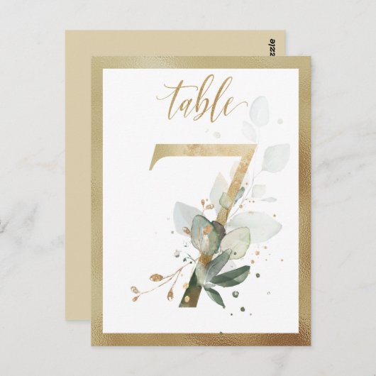 Greenery Foliage Gold Table Numbers, Tabel 7 Card Briefkaart (Voorkant / Achterkant)