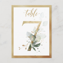 Greenery Foliage Gold Table Numbers, Tabel 7 Card Briefkaart
