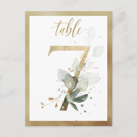Greenery Foliage Gold Table Numbers, Tabel 7 Card Briefkaart (Voorkant)