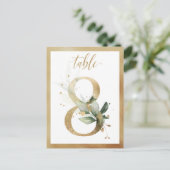 Greenery Foliage Gold Table Numbers, Tabel 8 Card Briefkaart (Staand voorkant)