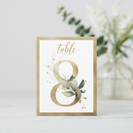 Greenery Foliage Gold Table Numbers, Tabel 8 Card Briefkaart (Staand voorkant)