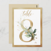 Greenery Foliage Gold Table Numbers, Tabel 8 Card Briefkaart (Voorkant / Achterkant)