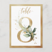 Greenery Foliage Gold Table Numbers, Tabel 8 Card Briefkaart (Voorkant)