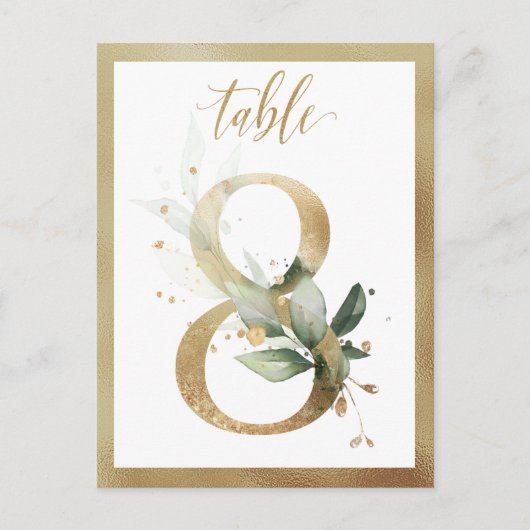 Greenery Foliage Gold Table Numbers, Tabel 8 Card Briefkaart (Voorkant)