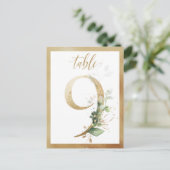 Greenery Foliage Gold Table Numbers, Tabel 9 Card Briefkaart (Staand voorkant)