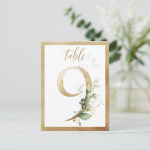 Greenery Foliage Gold Table Numbers, Tabel 9 Card Briefkaart