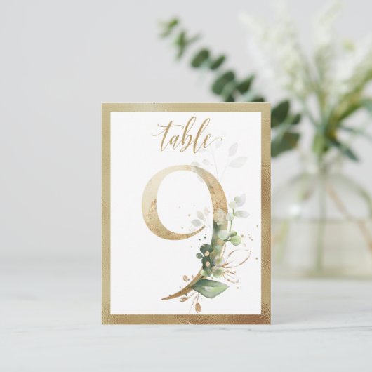 Greenery Foliage Gold Table Numbers, Tabel 9 Card Briefkaart (Staand voorkant)