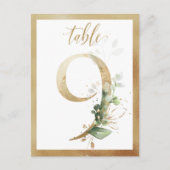 Greenery Foliage Gold Table Numbers, Tabel 9 Card Briefkaart (Voorkant)