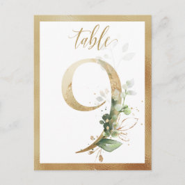 Greenery Foliage Gold Table Numbers, Tabel 9 Card Briefkaart