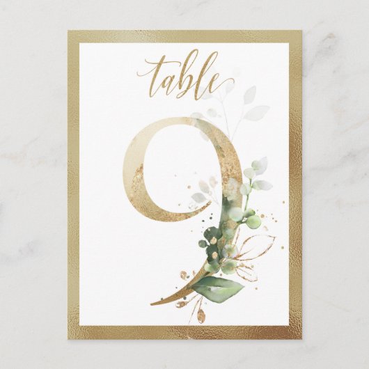 Greenery Foliage Gold Table Numbers, Tabel 9 Card Briefkaart (Voorkant)
