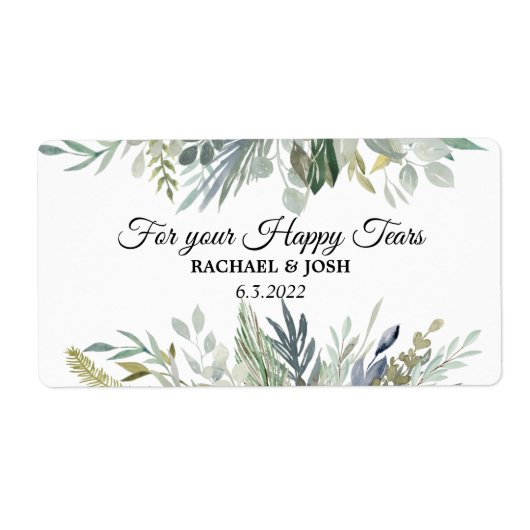 Greenery Foliage Happy Tears Wedding Tissue Label (Voorkant)