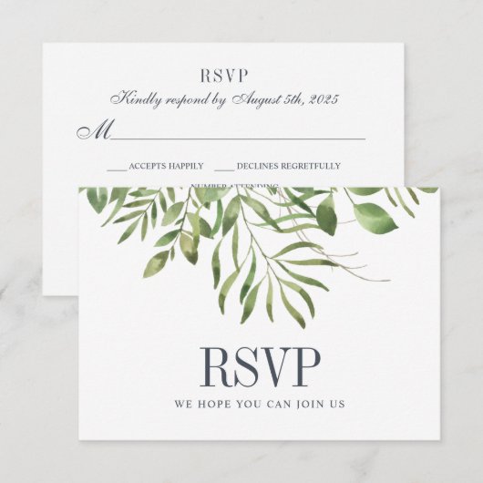 Greenery Foliage Leafy Wedding RSVP Kaartje (Voorkant / Achterkant)