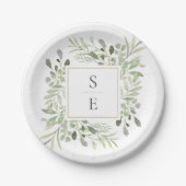 Greenery Foliage Monogram Initialen Wedding Papieren Bordje (Voorkant)