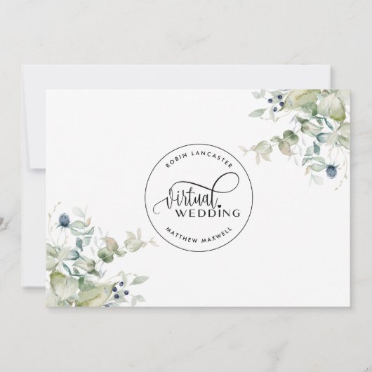 Greenery Foliage, online virtuele bruiloft Kaart (Achterkant)