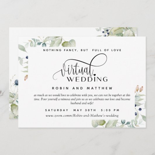 Greenery Foliage, online virtuele bruiloft Kaart (Voorkant / Achterkant)