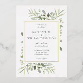 Greenery Foliage Photo Wedding Elegant Gold Folie Uitnodiging (Voorkant)