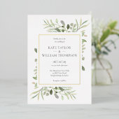 Greenery Foliage Photo Wedding Elegant Gold Folie Uitnodiging (Staand Voorkant)