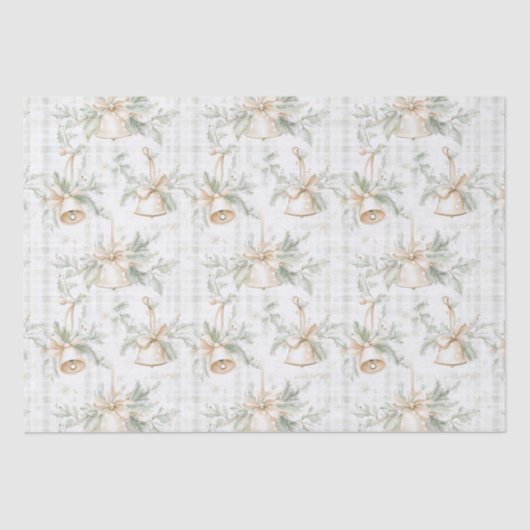 Greenery Foliage Pine Twigs Golden Bells Kerstmis Tissuepapier (Voorkant)