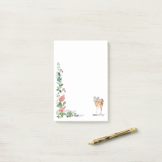 Greenery Foliage Red Berry Fawn Post-it® Notes (Op bureau)