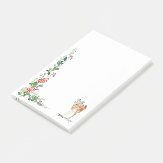 Greenery Foliage Red Berry Fawn Post-it® Notes (Schuin)