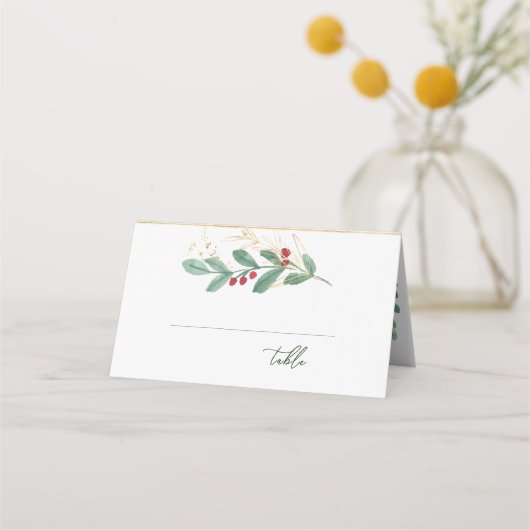 Greenery Foliage Red Berry Place Card Plaatskaartje (Voorkant)