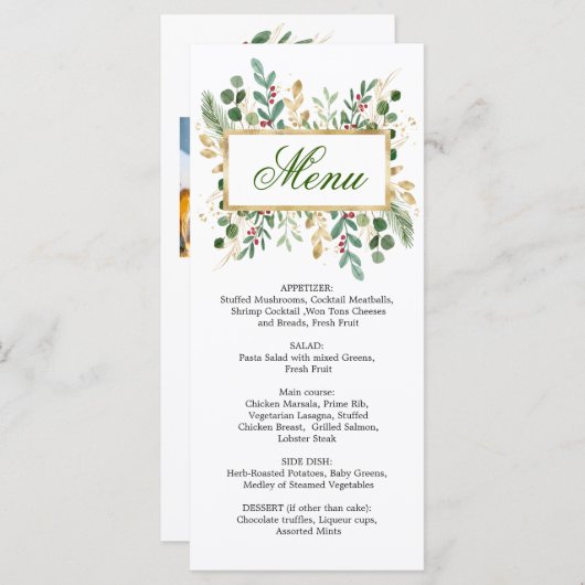 Greenery Foliage Red Berry Wedry Menu (Voorkant / Achterkant)