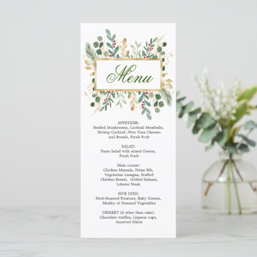 Greenery Foliage Red Berry Wedry Menu (Staand voorkant)