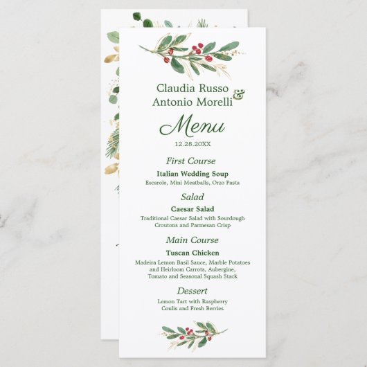 Greenery Foliage Red Berry Wedry Menu (Voorkant / Achterkant)