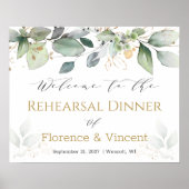 Greenery foliage Rehearsal Dinner Welcome Sign Poster (Voorkant)