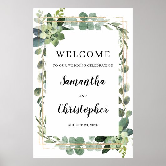 Greenery foliage succulent gold lijst welkomstteke poster (Voorkant)