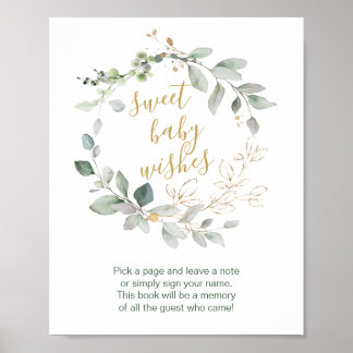 Greenery foliage Sweet Baby shower Guest Book Sign Poster