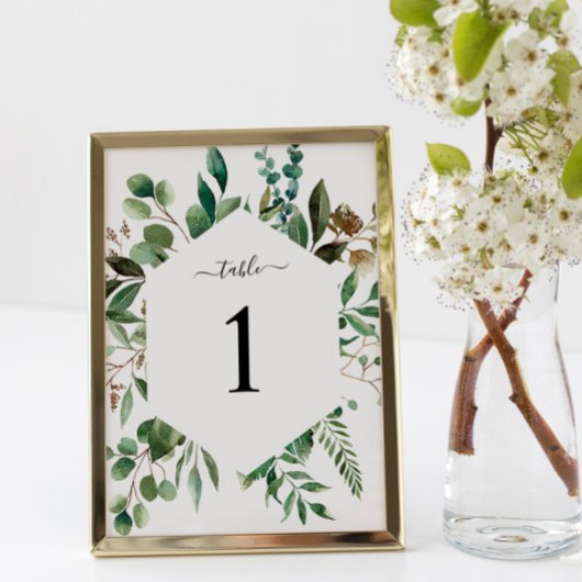 Greenery Foliage Table 1 Wedding Table Number Kaart