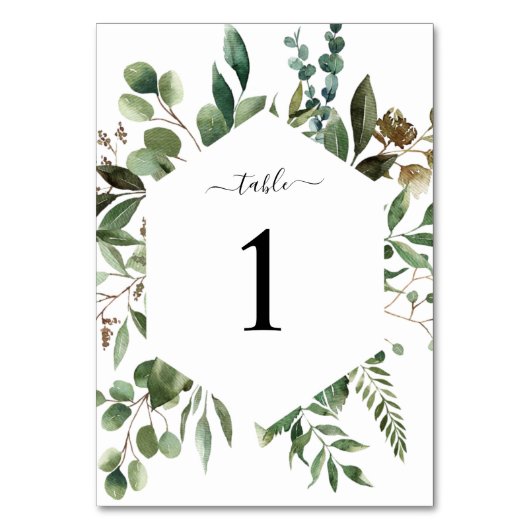 Greenery Foliage Table 1 Wedding Table Number Kaart (Achterkant)