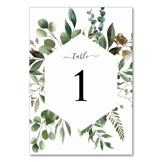 Greenery Foliage Table 1 Wedding Table Number Kaart (Voorkant)