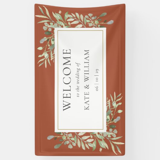 Greenery Foliage Terracotta Wedding Welkom Spandoek (Verticaal)
